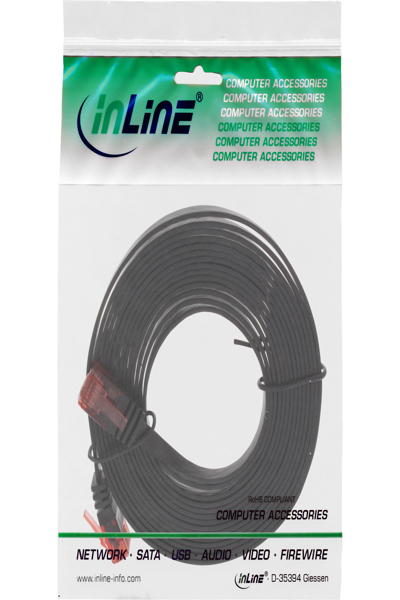 Câble patch plat ultra-fin InLine U/UTP Cat.6 Gigabit compatible noir 1,5 m