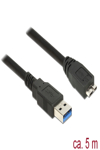 Delock 85076 - 5 m - USB A - Micro-USB B - USB 3.2 Gen 1 (3.1 Gen 1) - Male/Male - Black - 85076