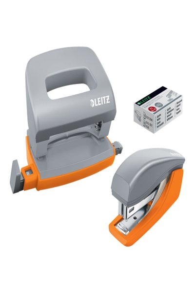 Esselte Leitz Locher und HeftgerÃ¤te Set Urban Chic grau/orange