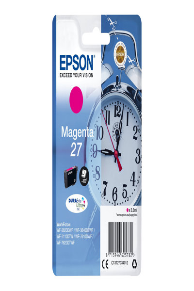 Réveil Epson Singlepack Magenta 27 DURABrite Ultra Ink - Encre pigmentée - 3,6 ml - 300 pages - 1 pièce(s)