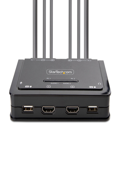 StarTech.com 2-portars HDMI-kabel KVM-switch för dubbla skärmar, 4K 60Hz, kompakt KVM med 1,5 m integrerade USB-A/HDMI/ljudkablar, bussdriven - C2-DH46-UA2-CBL-KVM
