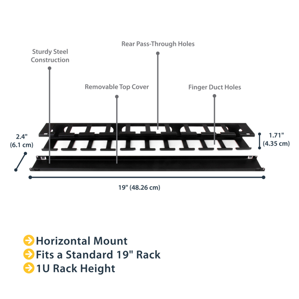 StarTech.com 1U Horizontal Finger Duct Cable Management Panel with Cover - Kabelführungsplatte für Schaltschrank - 1U - 48,3 cm (19") (CMDUCT1UX) - CMDUCT1UX