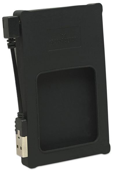 Manhattan Drive Enclosure - 2.5" - USB-A - 480 Mbps (USB 2.0) - SATA - Black - Silicone - Hi-Speed USB - Windows or Mac - Three Year Warranty - Blister - HDD enclosure - 2.5" - Serial ATA - 0.29 Gbit/s - Hot-swap - Black - 130103