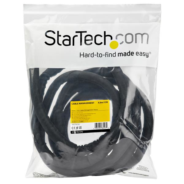 StarTech 15' / 4.6 m Cable Management Sleeve - Trimmable Fabric - Cord Concealer - Wire Hider - Cord Organizer (WKSTNCM2) Cable Cover - WKSTNCM2