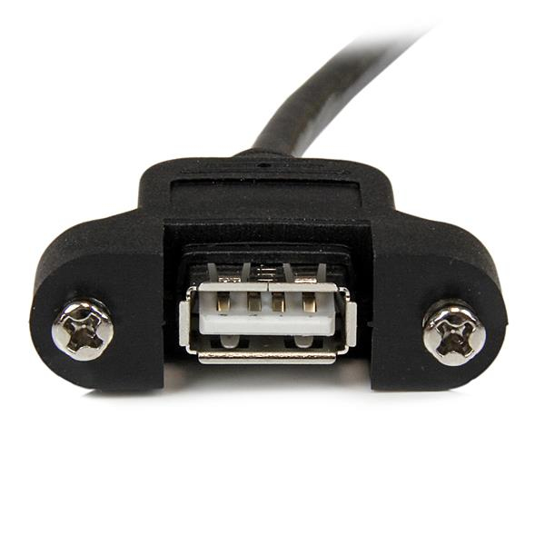 StarTech.com 1 ft Panel Mount USB Cable A to A - F/M - 0.3 m - USB A - USB A - USB 2.0 - Male/Female - Black - USBPNLAFAM1