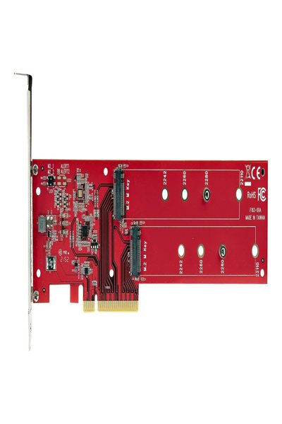 StarTech.com Dubbelt M.2 PCIe SSD-adapterkort, x8/x16 Dubbel NVMe eller AHCI M.2 SSD till PCI Express 4.0, Upp till 7,8 GBps/enhet, För 2242/2260/2280/22110 mm PCIe M-Key M2 SSD-diskar, Bifurcation krävs - DUAL-M2-PCIE-CARD-B