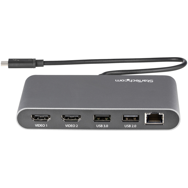 StarTech Thunderbolt 3 Mini Dock - Portable Dual Monitor TB3 Laptop Docking Station HDMI 4K 60Hz - 2x USB-A & GbE - 27.90cm (11") (28cm) cable (TB3DKM2HDL) - Docking station - Thunderbolt 3 - 2 x HDMI - GigE - TB3DKM2HDL
