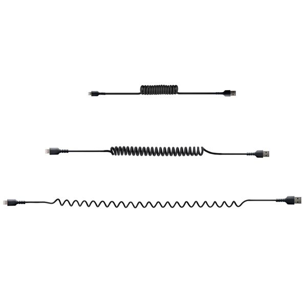 50cm (20in) USB to Lightning Cable, MFi Certified, Coiled iPhone Charger Cable, Black, Durable and Flexible TPE Jacket Aramid Fiber, Heav - RUSB2ALT50CMBC