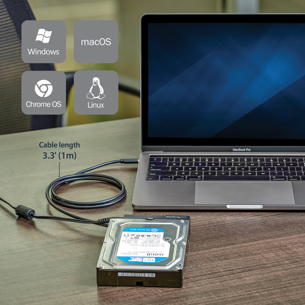 StarTech USB 3.1 (10Gbps) Adapter Cable for 2.5” /3.5” SATA Drives - USB-C - USB Type-C USB 3.1 - 1 x SATA 7+15 pin - 1 m - Black - USB31C2SAT3