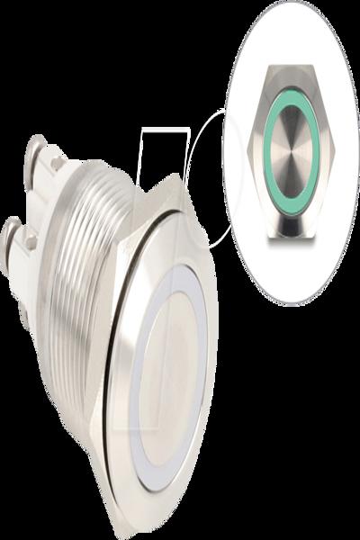 Delock Tryckknapp - för 19 mm installation, 4 x skruv terminal, grön lysdiod - 20978