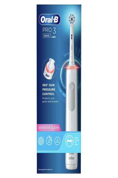 Braun Pro Sensitive Clean Pro 3 - Adult - Rotating-oscillating toothbrush - Daily care - Sensitive - Whitening - White - 4 x 30 sec - Sensitive White