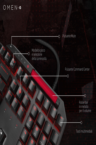 HP OMEN by Sequencer Keyboard: Full-size, Wired, Mechanical, Black - 2VN99AA