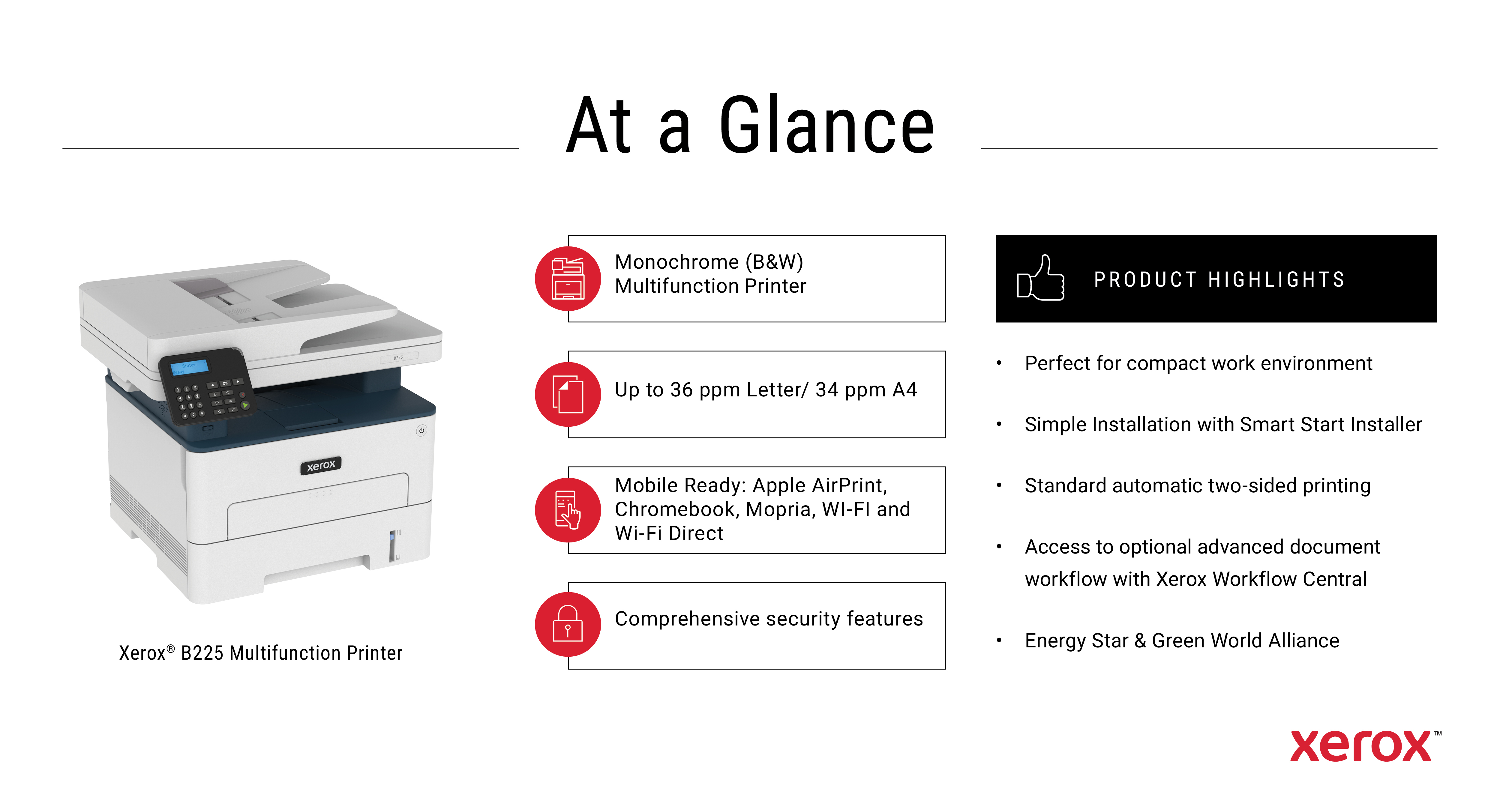 Xerox B225 A4 34ppm Wireless MFP - B225V_DNI