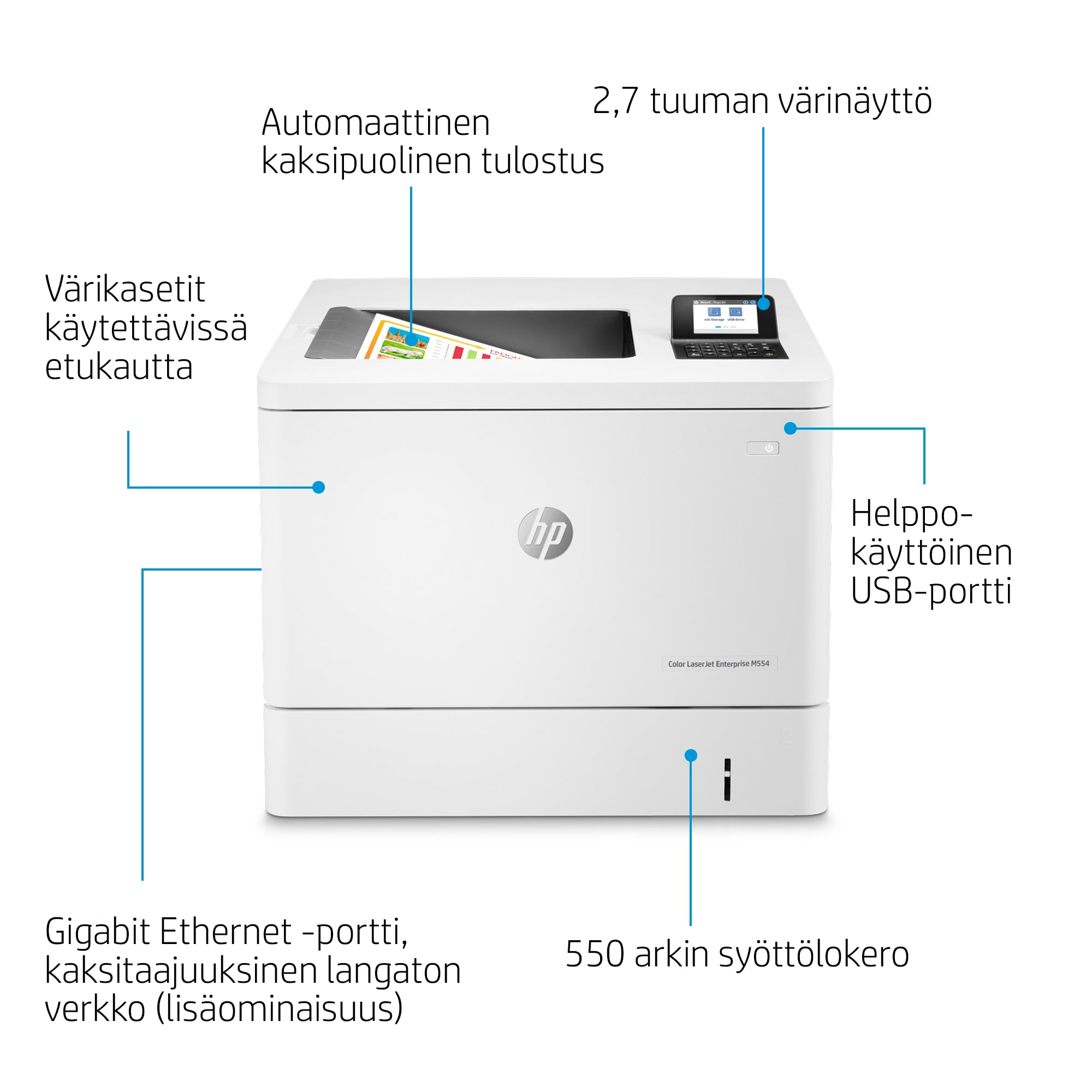 HP Color LaserJet Enterprise M554dn Printer - 7ZU81A