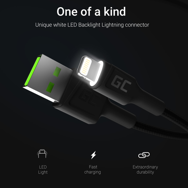 Green Cell KABGC12 - 2 m - Lightning - USB A - Male - Male - KABGC12