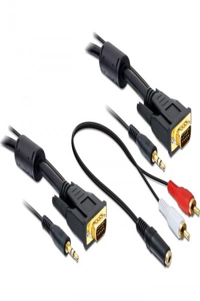 Delock VGA-kabel - HD-15 (VGA), mini-phone stereo 3,5 mm (hane) till HD-15 (VGA), mini-telefonstereo 3,5 mm (hane) - 84453
