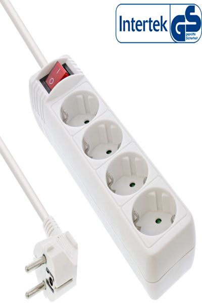 Bloc multiprises InLine - 4 prises avec contact de terre CEE 7/3 - avec interrupteur - blanc - 1,5 m