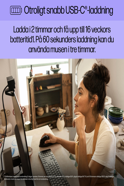 HP 920 Ergonomic Wireless Mouse: Right-hand, Vertical Design, 4000 DPI - 6H1A4AA