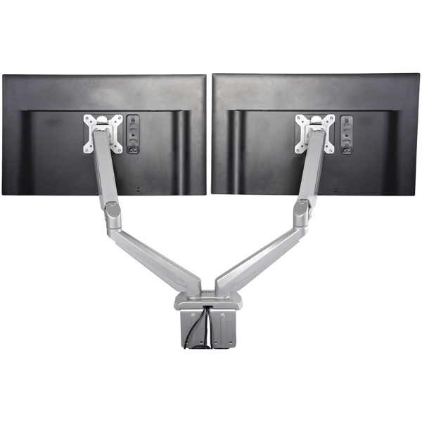 StarTech ARMSLIMDUOS monitor mount (dual articulated arms, individually adjustable, for 15 to 81.30 cm (32") VESA monitors) - desk mount for 2 monitors (adjustable arm) - aluminum - black - screen size: 38.1-81.3 cm (15"-32") - ARMSLIMDUOS