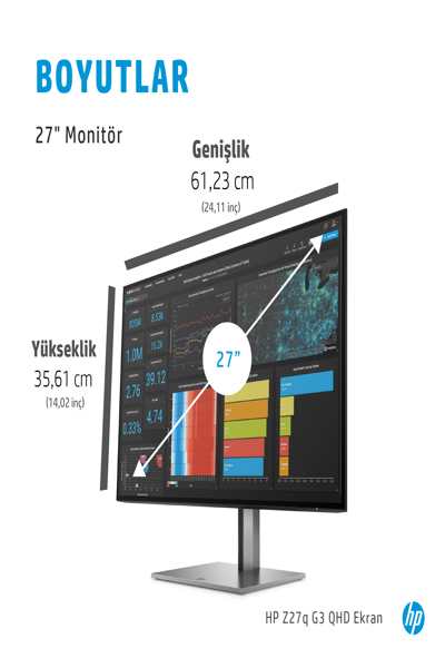 HP Z27q G3 QHD - 68.6 cm (27") - 2566 x 1440 pixels - Quad HD - LED - 5 ms - Silver - 1C4Z7AA