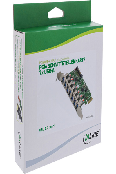 InLine USB-A 3.2 Gen.1 7 Port Host Controller PCIe - SATA Power - 76661L