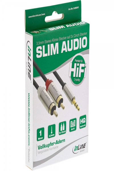 Câble audio fin InLine Basic 3,5 mm mâle / 2x RCA mâles - 1 m