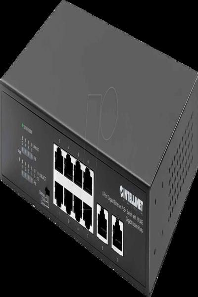 Intellinet 8-portars Gigabit Ethernet PoE+-switch med 2 RJ45 Gigabit Uplink-portar - 561402