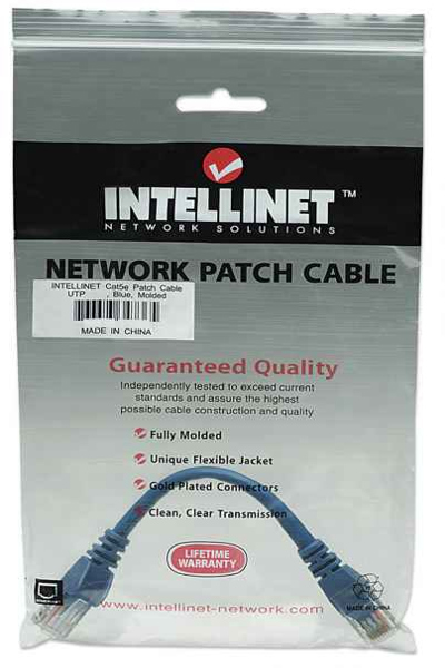 Intellinet nätverkspatchkabel, Cat5e, 0,5m, blå, CCA, U/UTP - 318129