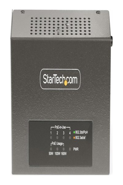 StarTech.com 4-portars Multi-Gigabit PoE++-injektor, 5/2.5G Ethernet (NBASE-T), PoE/PoE+/PoE++ (802.3af/802.3at/802.3bt), 160 watt strömförbrukning, vägg-/DIN-skenamonterbar - AS445C-POE-INJECTOR