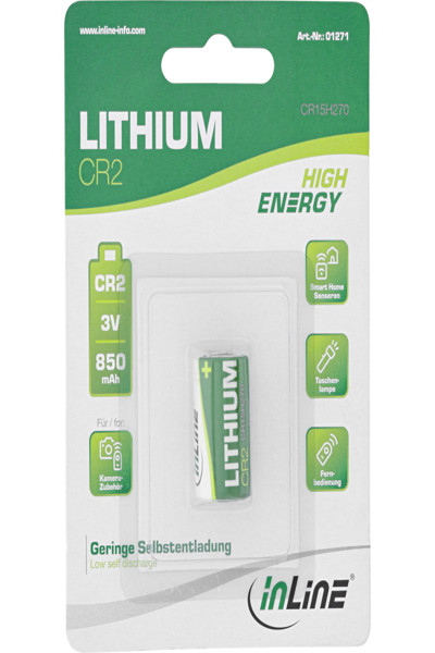 Pile photo au lithium haute énergie InLine CR2 3 V 850 mAh (1 blister)