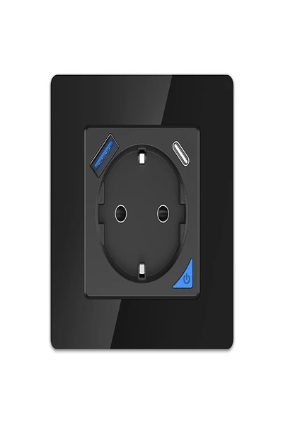 Extralink SMART LIFE WALL SOCKET OUTLET 230V + SINGLE FRAME, WIFI, 1 X USB A, 1 X USB C, Juodas