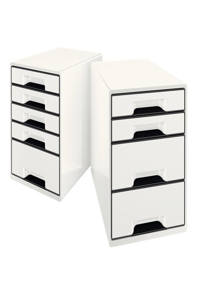 Esselte Leitz Schubladenbox Wow Cube 5 Schuebe perlweiss/schwarz 80525302