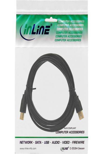 Câble USB 2.0 InLine Type A mâle / B mâle noir 5 m