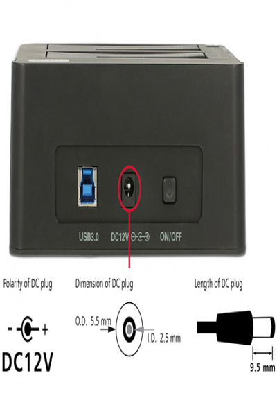 Delock Dubbel dockningsstation SATA HDD > USB 3.0 med klonfunktion - 62661