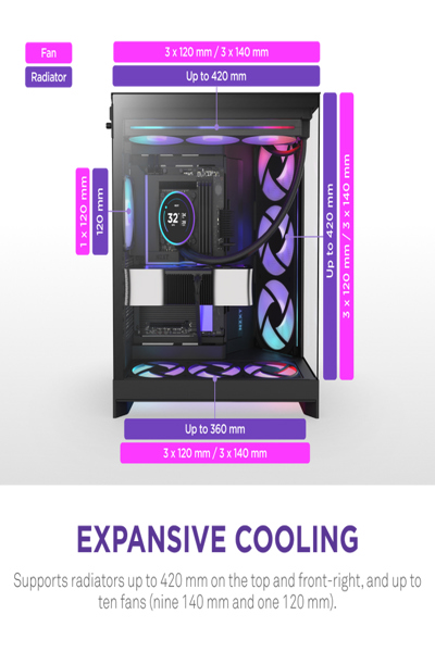 NZXT H9 Flow RGB+ midi-torn-PC svart - CM-H92FB-P1