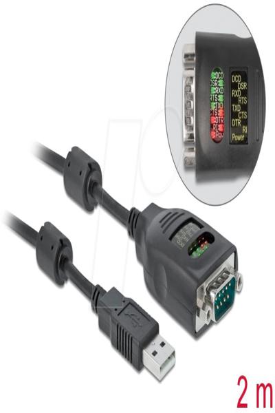 Delock USB Typ-A till Seriell DB9-adapter med 9 LED RS-232-testare - 90497