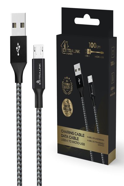 Câble noir Extralink SMART LIFE 15 W USB-A vers Micro-USB 100 cm
