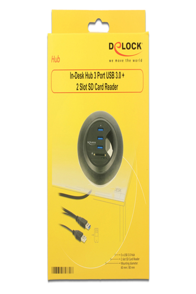 Delock In-Desk Hub 3 Port USB 3.0 + 2 Slot SD Card Reader - 62869