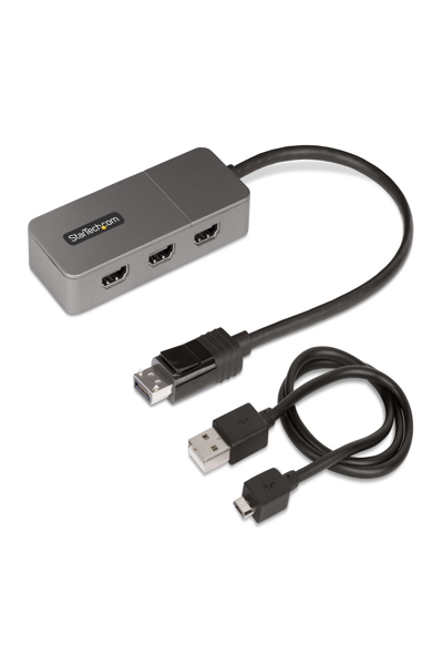 StarTech.com 3-portars MST-hubb, DisplayPort till trippel HDMI-skärm, 4K 60Hz, DP 1.4-adapter för flera skärmar med 30 cm inbyggd kabel, USB-driven, endast Windows - MST14DP123HD