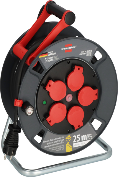 Brennenstuhl 9232250100, Svart, Röd, Plast, 5 AC-uttag, Rak, 25 m, IP44 - 9232250100