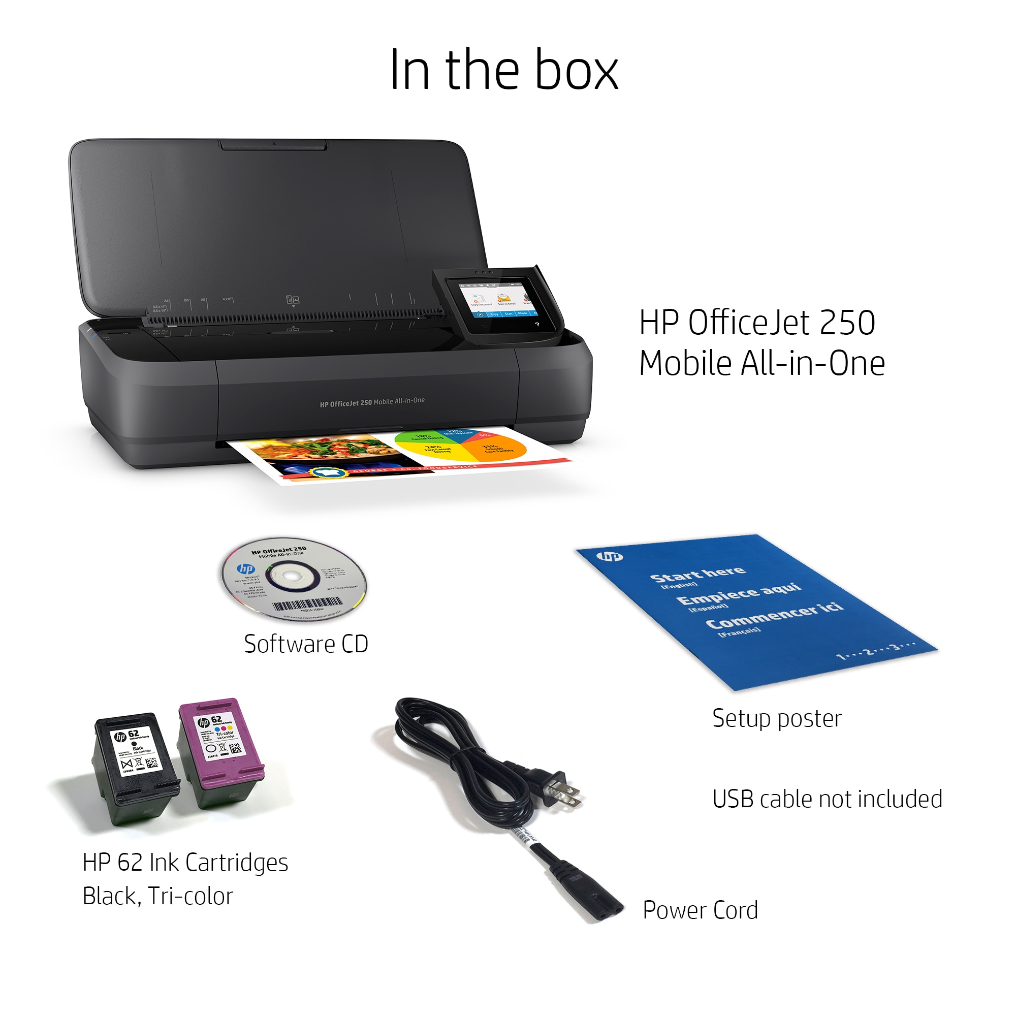HP OfficeJet 250 Mobile All-in-One Printer - Print - copy - scan - 10-sheet ADF - Thermal inkjet - Colour printing - 4800 x 1200 DPI - A4 - Direct printing - Black - CZ992A