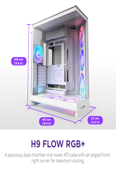 NZXT H9 Flow RGB midi tower PC white - CM-H92FW-R1