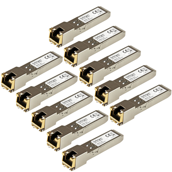 StarTech Gigabit RJ45 Copper SFP Transceiver Module - HP J8177C Compatible - SFP (Mini-GBIC) transceiver module (equivalent to: HP J8177C) - Gigabit Ethernet - 1000Base-T - RJ-45 / SFP (mini-GBIC) - up to 100 m (pack of 10) - for HPE 1810, 1910, 20p 10/100/1 - J8177C10PKST