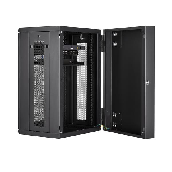 StarTech 18U Wall Mount Server Rack - up to 51cm deep - Hinged Chassis - Nätverksskåp - Server Cabinet - Rack Enclosure Cabinet - Wall Mountable - Black - 18U - RK1820WALHM