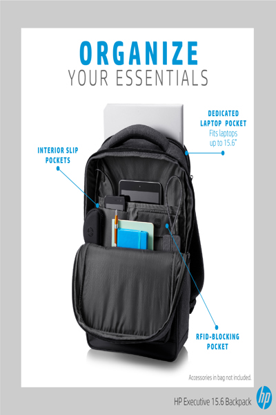 HP Executive 15.6 Backpack: 870g - 6KD07AA