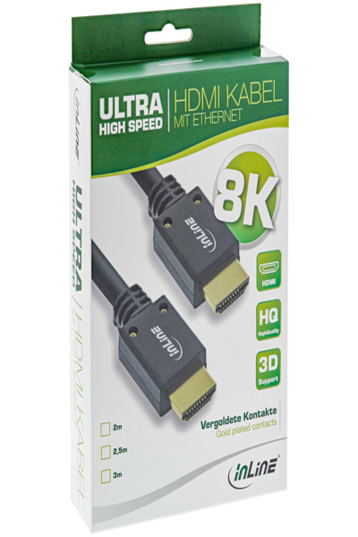 Câble HDMI ultra-rapide InLine M/M 8K4K plaqué or - 2 m