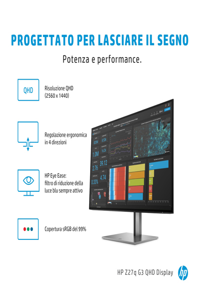 HP Z27q G3 QHD - 68.6 cm (27") - 2566 x 1440 pixels - Quad HD - LED - 5 ms - Silver - 1C4Z7AA