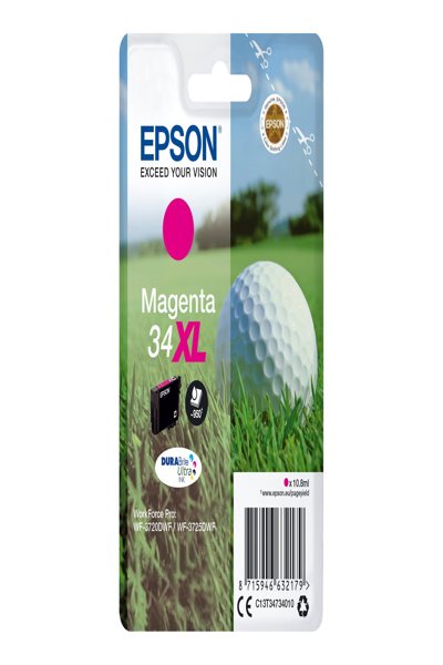 Encre Epson Golf Ball Singlepack Magenta 34XL DURABrite Ultra - Rendement élevé (XL) - Encre pigmentée - 10,8 ml - 950 pages - 1 pièce(s)