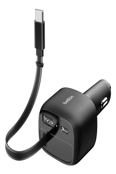 BELKIN 75W 2-PORT W/ RETRACTABLE USB-C CABLE CAR - CCC001HQBK