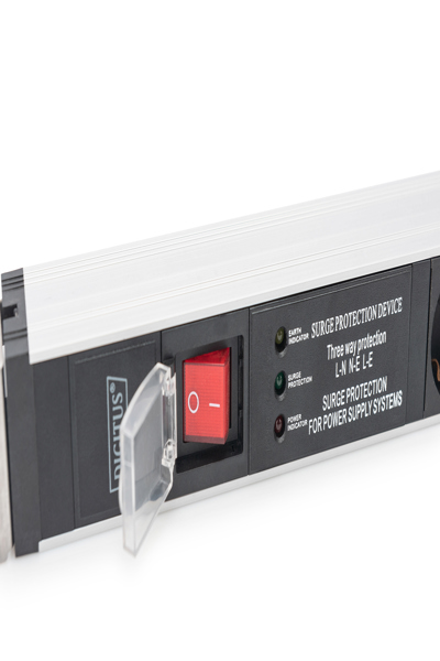 DIGITUS Socket strip with aluminum profile and switch, surge protection, integrated line filter, 5-way safety sockets, 2 m cable safety plug - DN-95433